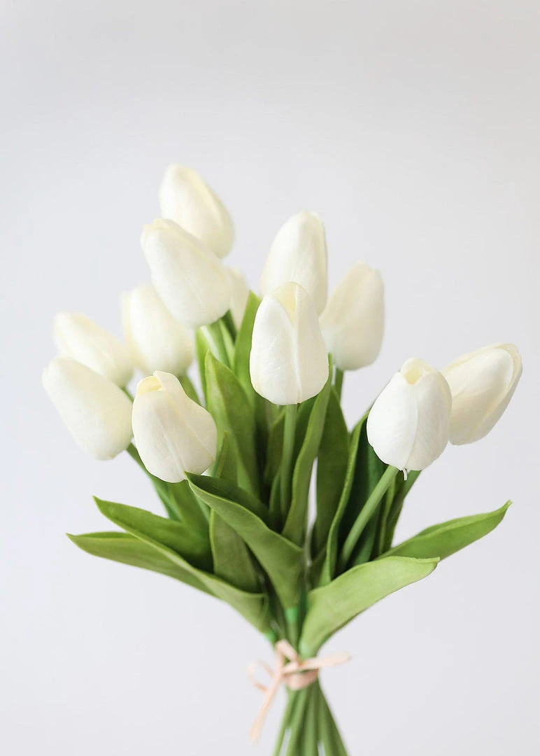 Afloral.com Artificial Flowers Real Touch Tulip Flower Bundle Of 12 - 14.5"