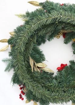 Afloral Red And Gold Decorated Pine Christmas Wreath - 24