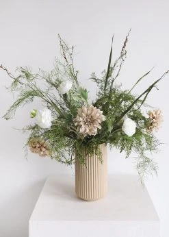 Afloral Ceramic Wide Ridged Beige Vase - 10