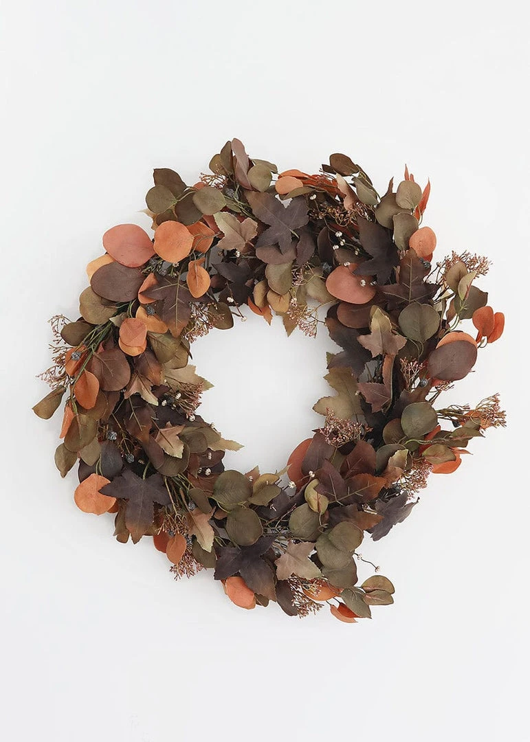 Afloral Fake Earthy Eucalyptus Leaf Wreath - 24" Artificial Plants