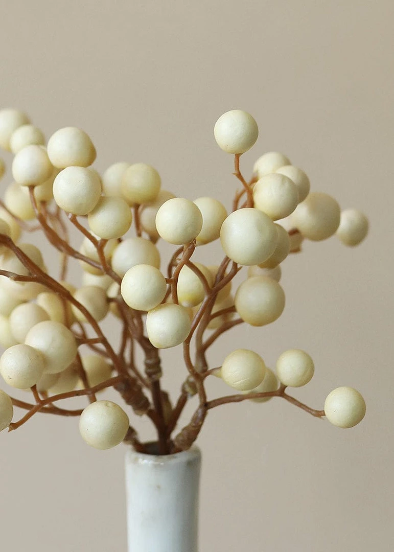 Afloral Artificial Plants Fake Berries Pick In Cream Beige - 9"