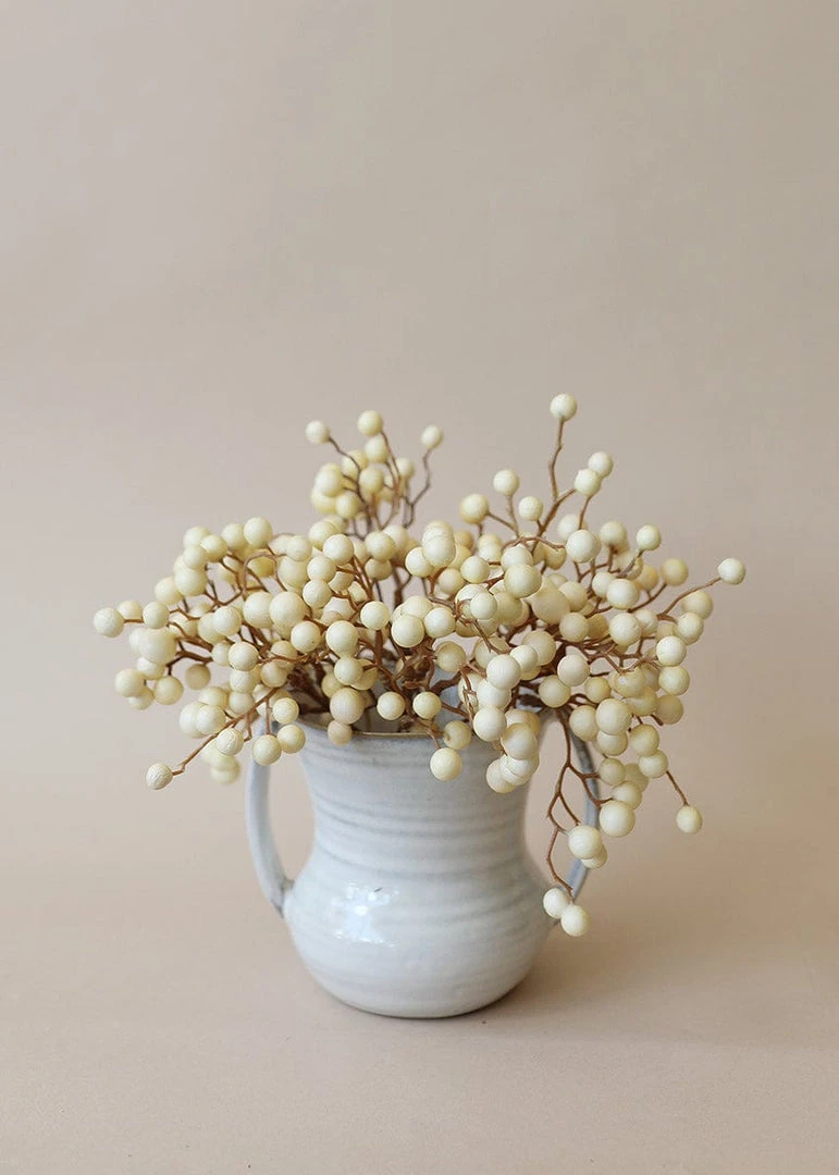 Afloral Artificial Plants Fake Berries Pick In Cream Beige - 9"