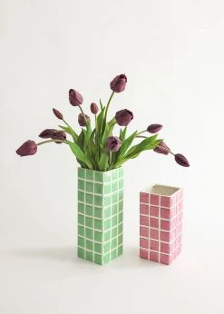 Afloral Pink Dolomite Ceramic Tile Vase - 8.