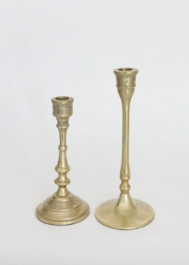 Afloral Set Of 2 Aluminum Candlestick Holders - 7.5-9.5"