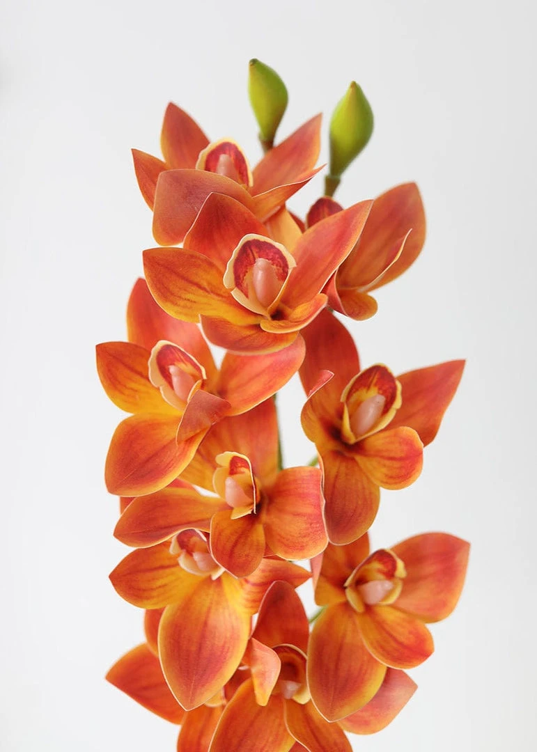 Afloral Artificial Cymbidium Orchids In Orange - 30" Artificial Flowers