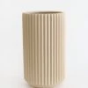 Afloral Ceramic Wide Ridged Beige Vase - 10"