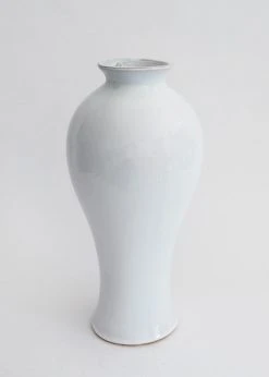 Afloral Ceramic Tall Glossy Vase In Blue-Washed White - 16" Vases