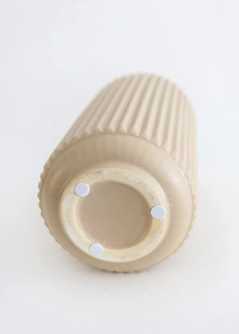 Afloral Ceramic Wide Ridged Beige Vase - 10"