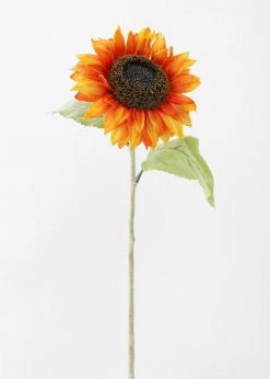 Afloral Fake Sunflower In Flame Orange - 25" Artificial Flowers