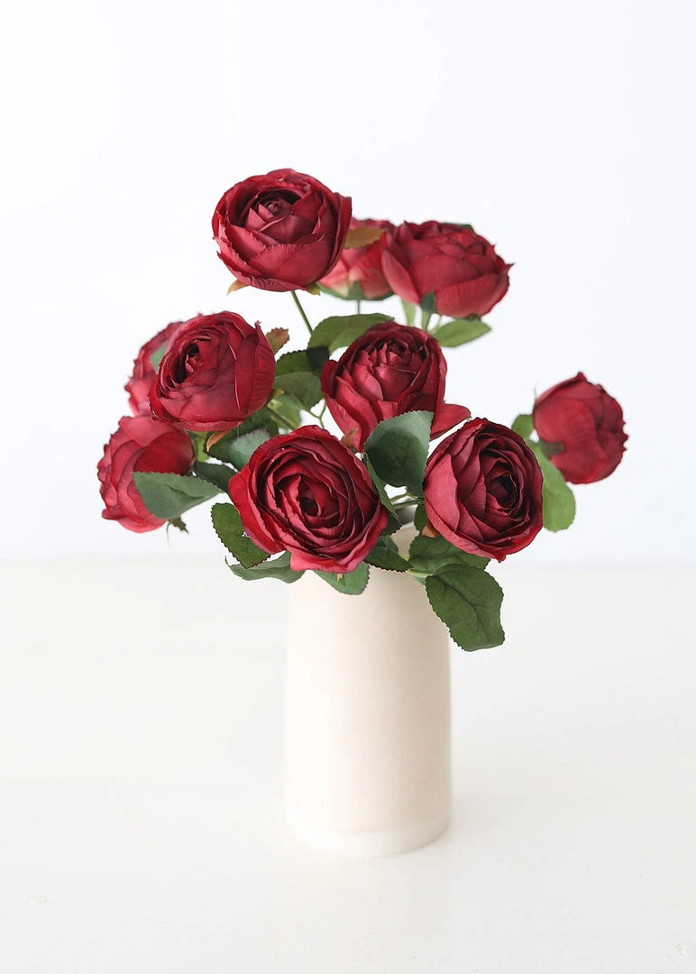 Afloral Burgundy Artificial Flowers Rose Bush - 19"
