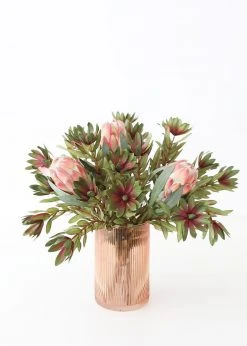 Afloral Faux Protea Flower In Coral Yellow - 18.5