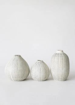 Afloral Set Of 3 Dotted Stoneware Bud Vases - 3.4-4.75"