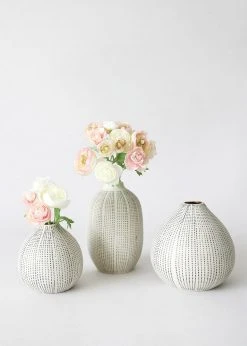 Afloral Set Of 3 Dotted Stoneware Bud Vases - 3.4-4.75