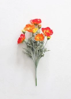 Afloral Artificial Flowers Poppy Silk Flower Bush In Orange - 18