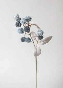 Afloral Artificial Globe Thistles In Blue Grey - 19.5"