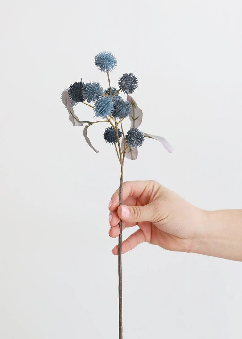 Afloral Artificial Globe Thistles In Blue Grey - 19.5"