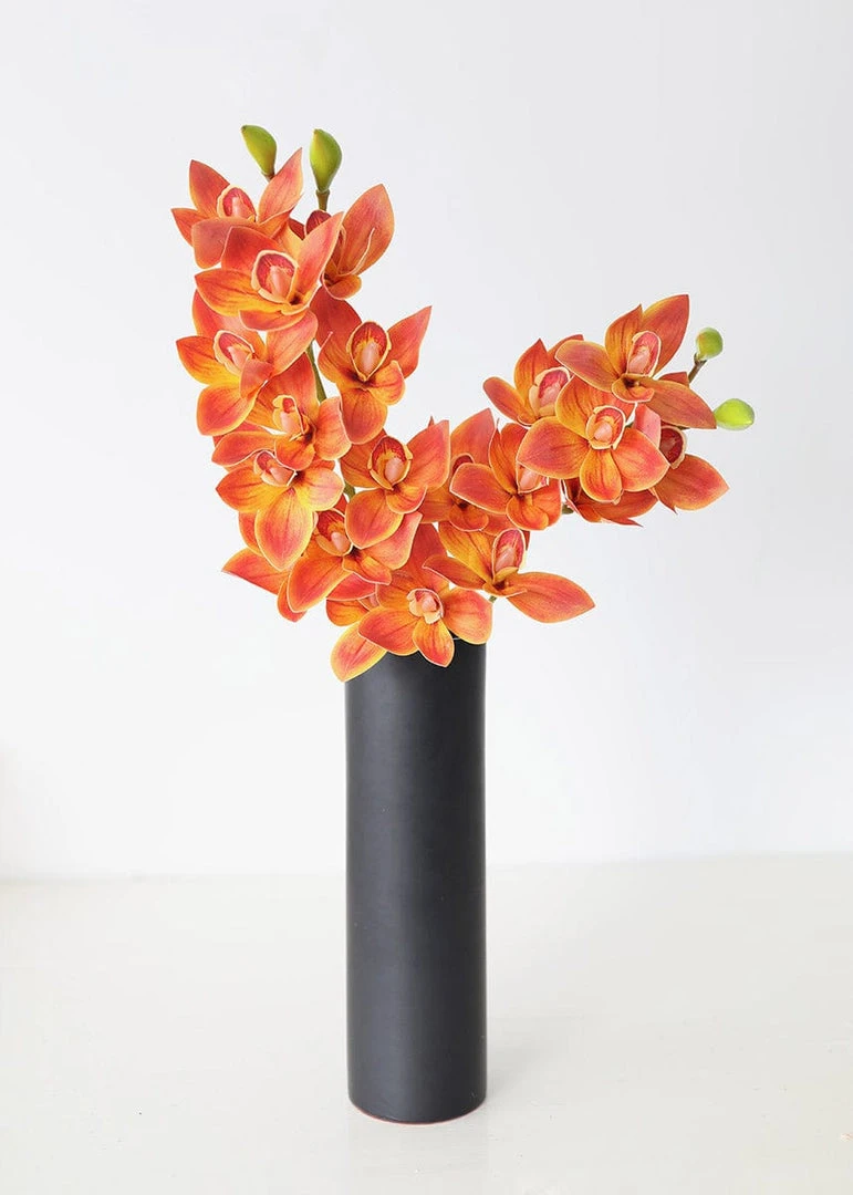 Afloral Artificial Cymbidium Orchids In Orange - 30" Artificial Flowers