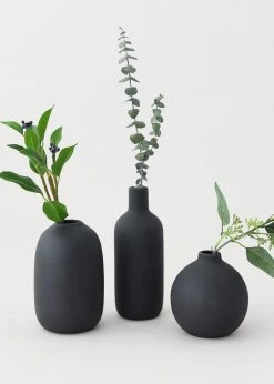 Afloral Set Of 3 Black Ceramic Bud Vases - 4.25-7"