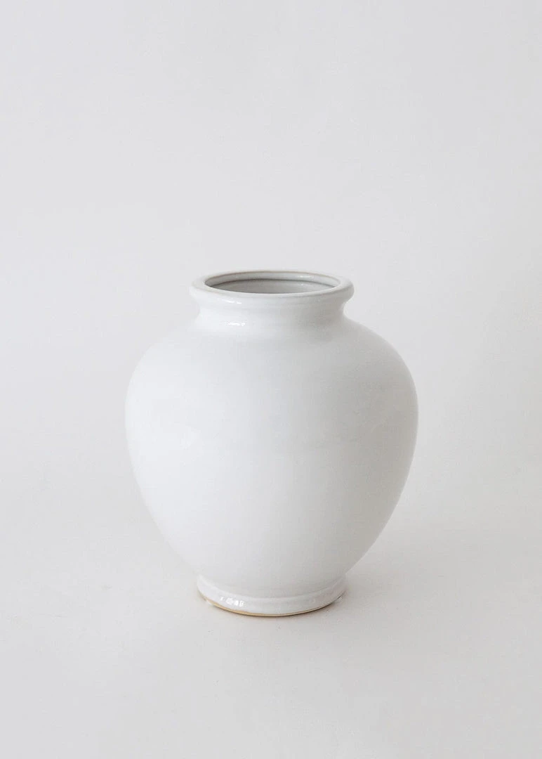 Afloral Vases Glossy White Round Ceramic Vase - 7.75"