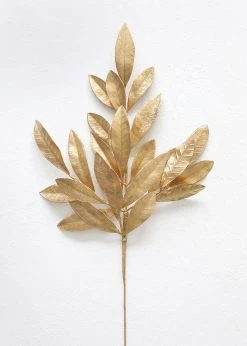 Afloral Artificial Bay Leaf In Metallic Gold - 19" Artificial Plants