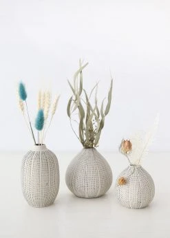 Afloral Set Of 3 Dotted Stoneware Bud Vases - 3.4-4.75