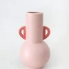 Afloral Pink Floral Vase With Coral Handles - 10.75"