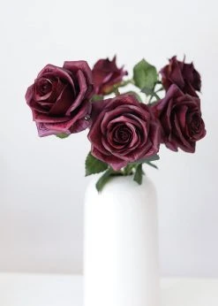 Afloral Silk Flowers Rose In Plum Purple - 21.5