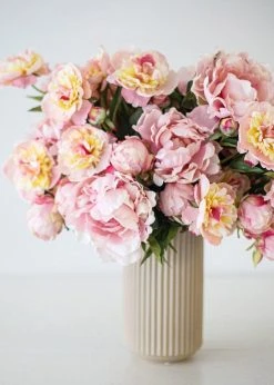 Afloral Ceramic Wide Ridged Beige Vase - 10"