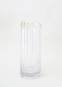 Afloral Clear Glass Vase With Gold Rim - 8" Vases