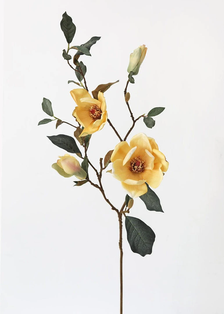 Afloral Mustard Artificial Magnolia Branch - 35" Artificial Flowers