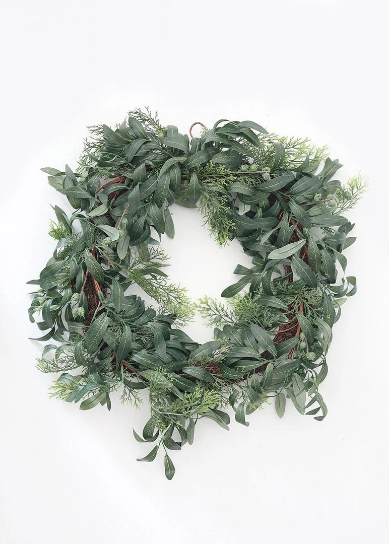 Afloral Artificial Olive Leaf And Berry Wreath - 22" Artificial Plants
