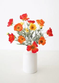 Afloral Artificial Flowers Poppy Silk Flower Bush In Orange - 18