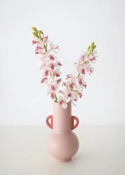 Afloral Pink Floral Vase With Coral Handles - 10.75