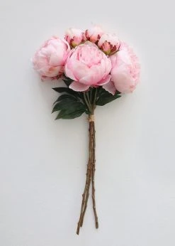 Afloral Artificial Flowers Pink Faux Flower Bundle Of Peonies - 21.5"