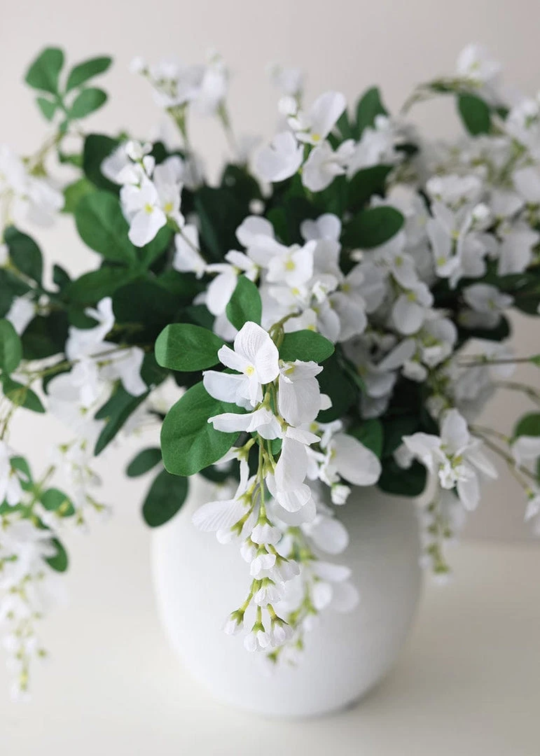 Afloral Artificial Wisteria Hanging Bush In White - 31"