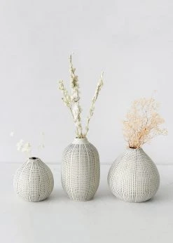Afloral Set Of 3 Dotted Stoneware Bud Vases - 3.4-4.75"