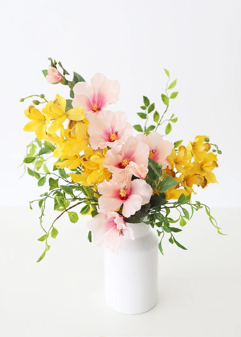 Afloral Silk Cymbidium Orchid In Golden Yellow - 30" Artificial Flowers