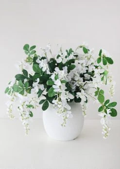 Afloral Artificial Wisteria Hanging Bush In White - 31"