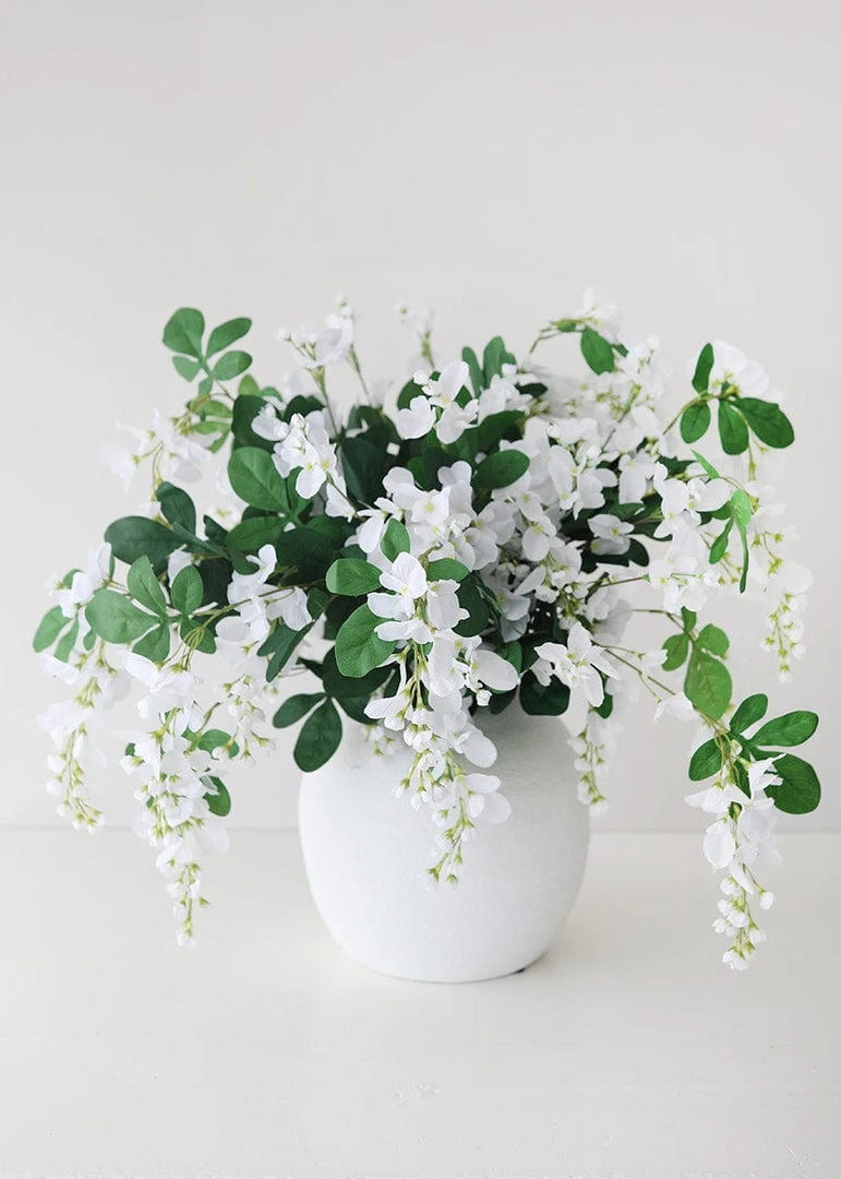 Afloral Artificial Wisteria Hanging Bush In White - 31"