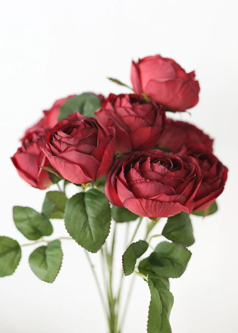 Afloral Burgundy Artificial Flowers Rose Bush - 19"