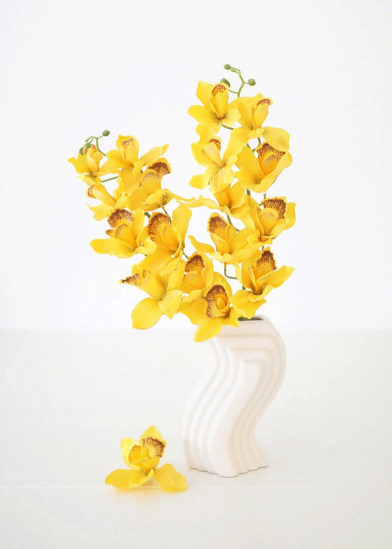 Afloral Silk Cymbidium Orchid In Golden Yellow - 30" Artificial Flowers