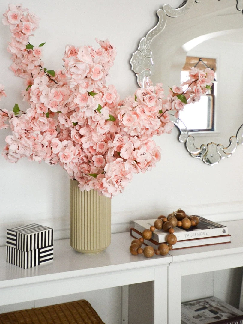 Afloral Ceramic Wide Ridged Beige Vase - 10"